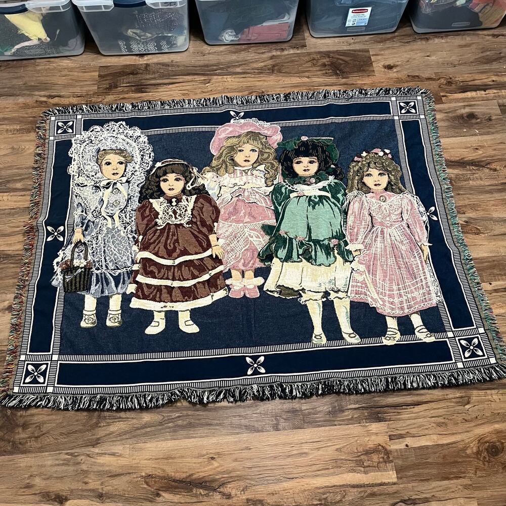 Chatham Vintage Collectors Porcelain Dolls Woven Throw Blanket